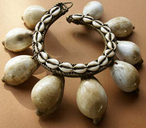 Rare Old Luba Ceremonial Albino Cowrie Shell, Nassa, Rattan Necklace from the Ngada Tribe, Flores Island, Indonesia. Collected in the late 1900's. Jai Dance FLO4