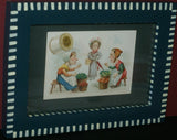 EPHEMERA AMERICANA WHIMSICAL ART, AD: 1887 PROFESSIONALLY FRAMED (IN A HAND PAINTED FRAME BY ARTIST) AND MATTED, ANTIQUE VICTORIAN ADVERTISING TRADE CARD: J.& P Coats MARKET (DFPO2R) DESIGNER COLLECTOR COLLECTIBLE DELIGHTFUL WALL DÉCOR