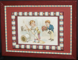 EPHEMERA AMERICANA WHIMSICAL ART: ANTIQUE 1887 FRAMED IN ARTIST HAND PAINTED DOUBLE FRAME & MATTED PROFESSIONALLY, ANTIQUE VICTORIAN ADVERTISING TRADE CARD: J.& P Coats, AD LOVE COURTING (DFPO2T) DESIGNER COLLECTOR COLLECTIBLE DELIGHTFUL WALL DÉCOR