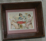 EPHEMERA AMERICANA WHIMSICAL ART: 1887 FRAMED PROFESSIONALLY IN HAND PAINTED FRAME BY ARTIST AND MATTED, ANTIQUE VICTORIAN ADVERTISING TRADE CARD: J.& P Coats, GOSSIPERS WOMEN (DFPO2U) DESIGNER COLLECTOR COLLECTIBLE DELIGHTFUL WALL DÉCOR