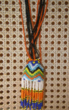 Unique Tribal Old Hand Crafted Colorful Rare Magic Spiritual Glass Trade Beads & Tassel Necklace, Ethnic Orang Ulu Ceremonial Status Symbol, Currency, Bride Price, collected in late 1900’s, Borneo, Kalimantan. NB14 orange blue yellow green white black