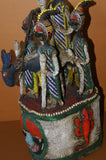 SOLD  Antique Benin Yoruba Tribe Oba Stunning Multicolor Hand beaded & Nassa Shells Ceremonial Crown or Altar Headdress from Nigeria, Sub Sahara, West Africa, 1950’s, from Private Collection & as seen in Museums