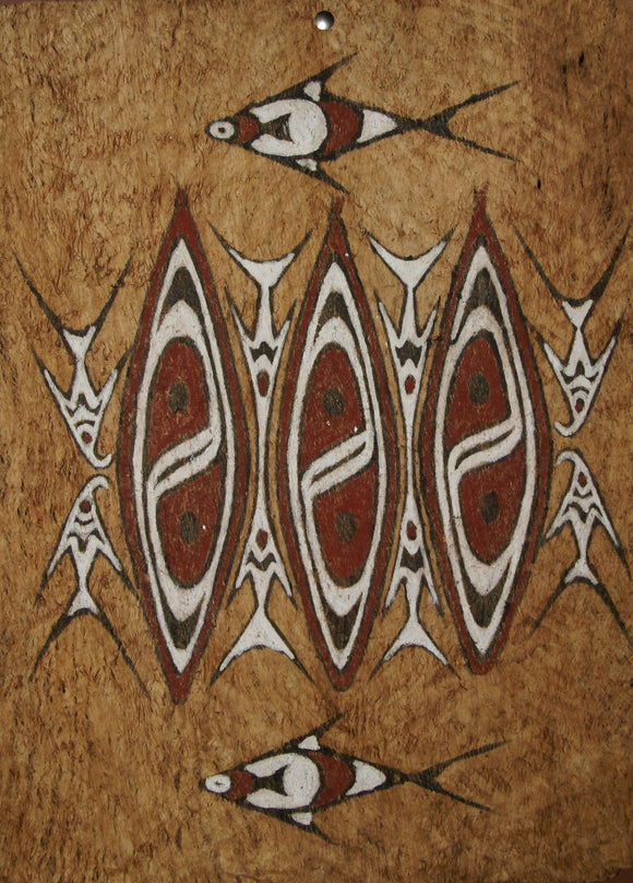 Rare Tapa Kapa Bark Cloth (Called Kapa in Hawaii), from Lake Sentani, Irian Jaya, Papua New Guinea. Hand painted by a Tribal Artist with natural pigments,: Abstract Geometric Stylized Fish and Shield Motifs 27