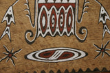 Rare Tapa Bark Cloth (Kapa in Hawaii), from Lake Sentani, Irian Jaya, Papua New Guinea. Hand painted by a Tribal Artist with natural pigments: Spiritual Stylized shield, Fish, Water Bugs Motifs 27" x 18" (no 40)