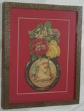 RARE EPHEMERA AMERICANA ANTIQUE WHIMSICAL ART, FRAMED ORIGINAL 1880 LARGE VICTORIAN TRADE CARD AD EPHEMERA SUPERB DIE-CUT, ITEM DFPO2Y, HAND PAINTED DETAILED FRAME, 2 RED MATS 15" x 12 1/2” DESIGNER COLLECTOR PRECIOUS COLLECTIBLE