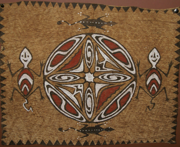Rare Maro Tapa loin Bark Cloth (Kapa in Hawaii), from Lake Sentani, Irian Jaya, Papua New Guinea. Authentic, Hand Painted with Natural Pigments by a Tribal Artist, Abstract Motifs of Stylized Human Faces, Lizards and Geckos 23