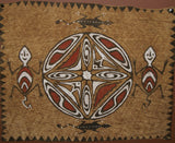 Rare Maro Tapa loin Bark Cloth (Kapa in Hawaii), from Lake Sentani, Irian Jaya, Papua New Guinea. Authentic, Hand Painted with Natural Pigments by a Tribal Artist, Abstract Motifs of Stylized Human Faces, Lizards and Geckos 23" x 18.5" (No 37)