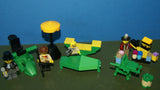 LEGO ADVENTURERS ORIENT EXPEDITION, RARE RETIRED MINIFIGURES YEAR 2003:  LORD SAM SINISTER, JOHNNY THUNDER, BARON VON BARRON & PIPPIN REED & TABLE, COUCH, UMBRELLA, TREASURE SPOTTING VEHICLE, 2 FOOD CARTS,  STOOL & ACCESSORIES.  KIT 70