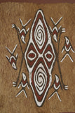 Rare Tapa Bark Cloth (Kapa in Hawaii), from Lake Sentani, Irian Jaya, Papua New Guinea. Hand painted by a Tribal Artist with natural pigments: Spiritual Stylized Motifs of shields with eyes & fish. 21" x 17" (no 28)