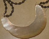 Bride Price Currency, Rare Older Ceremonial Moka Kina Shell Necklace (Huge Mother of Pearl Crescent) with Seed Bead Chain, Pectoral Collected from the Foi Tribe (New guinea), Late 1900’s, Highly Collectible. KINA20
