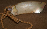 Tribal Mengar Pectoral Necklace or Ornament,  also Kina Currency, Large Mother of Pearl Drop Pendant  (6” long) with Shells Decorations & Seed Beads Band, Ethnic Shell Art from Kimbaku Village, Western Highlands, Papua New Guinea KD4