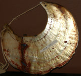 Museum Bride Price Currency, Rare Old Ceremonial Moka Kina Shell Necklace (Huge Mother of Pearl Crescent) Pectoral Collected from the Foi Tribe (New guinea), Mid 1900’s, Red Pigments & Twisted Bark Twine Cord, Highly Collectible. KINA7