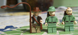 3 RARE LEGO RETIRED HIGHLTY COLLECTIBLE MINIFIGURES INDIANA JONES iaj044 7196 WITH GRIN (SMILE) HAT, SATCHEL & WHIP + 2 RUSSIAN SOLDIERS OR GUARDS (GREEN UNIFORMS) WITH CAP & BACKPACKS iaj013 (kits 7625 & 7626) ITEM 78 Year 2008 15 pcs