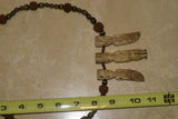 Unique Vintage Hand crafted Ethnic Glass Trade Beads, Rudhaccha Seeds & Seed Beads Necklace with 3 Buffalo Bone Hand Carved Pendants of Protective Ancestor Effigies for Good Luck, Health & Prosperity, Borneo, Indonesia NECK16 + 1 Flapper Coconut necklace.