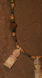 Unique Vintage Hand crafted Ethnic Glass Trade Beads, Rudhaccha Seeds & Seed Beads Necklace with 3 Buffalo Bone Hand Carved Pendants of Protective Ancestor Effigies for Good Luck, Health & Prosperity, Borneo, Indonesia NECK11+ 1 Flapper Coconut necklace.