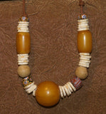 MOROCCO TRIBAL BERBER TOUAREG DOWRY WEDDING ETHNIC BEADS NECKLACE , BRIDE PRICE, WITH AMBER BEADS , WOOD BALLS, CONUS SHELL RINGS, AND COLORFUL GLASS BEADS NECK25 + LONG OTHER COCONUT SHELL NECKLACE