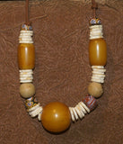 MOROCCO TRIBAL BERBER TOUAREG DOWRY WEDDING ETHNIC BEADS NECKLACE , BRIDE PRICE, WITH AMBER BEADS , WOOD BALLS, CONUS SHELL RINGS, AND COLORFUL GLASS BEADS NECK25 + LONG OTHER COCONUT SHELL NECKLACE