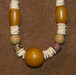 MOROCCO TRIBAL BERBER TOUAREG DOWRY WEDDING ETHNIC BEADS NECKLACE , BRIDE PRICE, WITH AMBER BEADS , WOOD BALLS, CONUS SHELL RINGS, AND COLORFUL GLASS BEADS NECK25 + LONG OTHER COCONUT SHELL NECKLACE