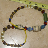 Rare Tribal Ethnic Dayak Iban Tribe Talisman Necklace: Antique Hand Crafted Magical Lukut Sekala , Old Trade Glass Beads, Stone & Hand Etched Central Buffalo Bone Bead, Chinese Coins, collected in 1980’s Borneo Aristocrat Owner, Indonesia. NB6