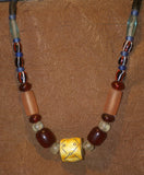 Rare Tribal Ethnic Dayak Iban Tribe Talisman Necklace: Antique Hand Crafted Magical Lukut Sekala , Old Trade Glass Beads, Amber beads, Buffalo Bone Hand Etched Beads, Chinese Coins, collected in 1980’s Borneo Aristocrat Owner, Indonesia. NB5