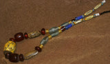 Rare Tribal Ethnic Dayak Iban Tribe Talisman Necklace: Antique Hand Crafted Magical Lukut Sekala , Old Trade Glass Beads, Amber beads, Buffalo Bone Hand Etched Beads, Shells, Chinese Coins, collected in 1980’s Borneo Aristocrat Owner, Indonesia. NB4
