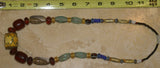 Rare Tribal Ethnic Dayak Iban Tribe Talisman Necklace: Antique Hand Crafted Magical Lukut Sekala , Old Trade Glass Beads, Amber beads, Buffalo Bone Hand Etched Beads, Shells, Chinese Coins, collected in 1980’s Borneo Aristocrat Owner, Indonesia. NB4