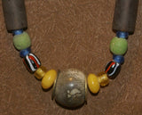 Old Rare Tribal Ethnic Dayak Iban Tribe Talisman Necklace: Antique Hand Crafted Magical Lukut Sekala , Glass, Pottery and Stone Beads, Amber beads, Chinese Coins, collected in 1980’s Borneo Aristocrat Owner, Indonesia. NB1