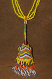 Unique Tribal Old Hand Crafted Colorful Rare Magic Spiritual Glass Trade Beads & Tassel Necklace, Ethnic Orang Ulu Ceremonial Status Symbol, Currency, Bride Price, collected in late 1900’s, Borneo, Kalimantan. NB8 yellow, orange, white green, blue
