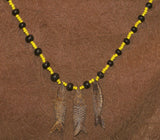 Unique Vintage Hand crafted Ethnic Glass Trade Beads Necklace with 3 Asian Buffalo Bone Hand Carved Pendants of fish “Zodiac Pisces” , Borneo, Indonesia NECK29+ 1 Flapper Coconut necklace.