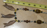 Unique Vintage Hand crafted Ethnic Old Glass Trade & Amber Beads, Real Pearls, Rudhaccha & Seed Beads Necklace with 3 Asian Buffalo Bone Hand Carved Pendants of fish “Zodiac Pisces”, Borneo, Indonesia NECK30 + 1 Flapper Coconut necklace.