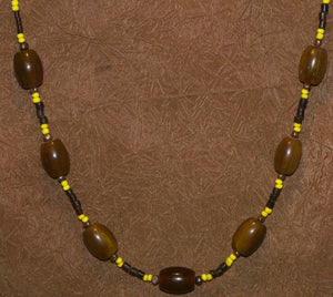 Unique Vintage Hand Crafted Ethnic Amber & Older Glass Trade Beads Necklace, Orang Ulu, Iban & Dayak tribal wear, also Local Currency, Borneo: NECK33 + 1 Flapper Coconut necklace