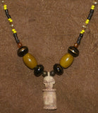 Unique Vintage Hand crafted Ethnic Amber & Glass Trade Beads, Real Pearls Necklace with Buffalo Bone Hand Carved Pendant of Protective Ancestor Effigy for Good Luck, Health & Prosperity, Borneo Kalimantan, Indonesia NECK34 + 1 Flapper Coconut necklace.