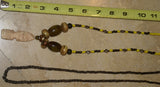 Unique Vintage Hand crafted Ethnic Amber & Glass Trade Beads Necklace with Buffalo Bone Hand Carved Pendant of Protective Ancestor Effigy for Good Luck, Health & Prosperity, Borneo Kalimantan, Indonesia NECK35 + 1 extra Old black trade beads necklace.