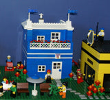 5 BUILDS: 2 STORIES HOME POOL PING PONG PLAYHOUSE APT DONUT SHOP TIRE STORE TOW TRUCK ETC.. HOT DOG STAND BENCHES (1569 PCS) 29 VERY RARE RETIRED MINIFIGURES FROM "LEGO TOWN" &  THE SIMPSONS (1978- 2010) KIT 2