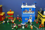 5 BUILDS: 2 STORIES HOME POOL PING PONG PLAYHOUSE APT DONUT SHOP TIRE STORE TOW TRUCK ETC.. HOT DOG STAND BENCHES (1569 PCS) 29 VERY RARE RETIRED MINIFIGURES FROM "LEGO TOWN" &  THE SIMPSONS (1978- 2010) KIT 2