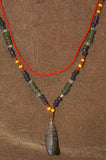 2 Unique Vintage Hand crafted Ethnic Glass Trade Beads Necklaces with 1 Buffalo Bone Hand Carved Pendant of Protective Ancestor for Good Luck & Prosperity, Borneo, Indonesia NECK38, 1 Multicolor & 1 Red