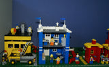 5 BUILDS: 2 STORIES HOME POOL PING PONG PLAYHOUSE APT DONUT SHOP TIRE STORE TOW TRUCK ETC.. HOT DOG STAND BENCHES (1569 PCS) 29 VERY RARE RETIRED MINIFIGURES FROM "LEGO TOWN" &  THE SIMPSONS (1978- 2010) KIT 2