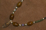 Unique Vintage Talisman, Hand crafted Ethnic Amber & Glass Trade Beads Necklace with Buffalo Bone Hand Carved Pendant of Protective Ancestor Effigy for Good Luck, Health & Prosperity, Borneo Kalimantan, Indonesia NECK40, Collected in the late 1900’s
