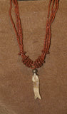 4 Strands Unique Earthtones Hand crafted Ethnic Glass Trade Beads Necklace with Buffalo Bone Hand Carved Pendant of Fish, Zodiac Pisces, Borneo Kalimantan, Indonesia NECK41