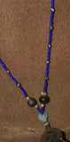 UNIQUE HAND CRAFTED RARE VINTAGE ETHNIC AFGHANISTAN KUCHI (KOCHI) NOMAD TRIBE JEWELRY, REAL PEARLS & OLD TRADE BEADS NECKLACE WITH PENDANT ADORNED WITH BELL FRINGES & BLUE STONE, FUSION CHEST ORNEMENT COLLECTED IN LATE 1900’S, MIDDLE EAST (NECK AFGA2)