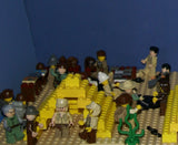 CUSTOM LEGO SET, PYRAMID RAIDERS ARCHEOLOGIC DIG WITH 33 NOW RARE RETIRED MINIFIGURES FROM ADVENTURES OF THE ORIENT EXPRESS & INDIANA JONES TEAM, SKELETONS, SNAKES SCORPIONS SPIDERS, 2 PYRAMIDS, OASIS, MANY ACCESSORIES 535 PCS (KIT 11) 20" X 10"