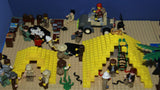 CUSTOM LEGO SET, PYRAMID RAIDERS ARCHEOLOGIC DIG WITH 33 NOW RARE RETIRED MINIFIGURES FROM ADVENTURES OF THE ORIENT EXPRESS & INDIANA JONES TEAM, SKELETONS, SNAKES SCORPIONS SPIDERS, 2 PYRAMIDS, OASIS, MANY ACCESSORIES 535 PCS (KIT 11) 20" X 10"