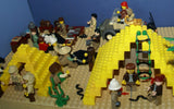 CUSTOM LEGO SET, PYRAMID RAIDERS ARCHEOLOGIC DIG WITH 33 NOW RARE RETIRED MINIFIGURES FROM ADVENTURES OF THE ORIENT EXPRESS & INDIANA JONES TEAM, SKELETONS, SNAKES SCORPIONS SPIDERS, 2 PYRAMIDS, OASIS, MANY ACCESSORIES 535 PCS (KIT 11) 20" X 10"