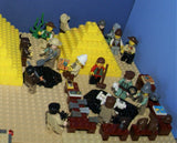 CUSTOM LEGO SET, PYRAMID RAIDERS ARCHEOLOGIC DIG WITH 33 NOW RARE RETIRED MINIFIGURES FROM ADVENTURES OF THE ORIENT EXPRESS & INDIANA JONES TEAM, SKELETONS, SNAKES SCORPIONS SPIDERS, 2 PYRAMIDS, OASIS, MANY ACCESSORIES 535 PCS (KIT 11) 20" X 10"