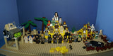 CUSTOM LEGO SET, PYRAMID RAIDERS ARCHEOLOGIC DIG WITH 33 NOW RARE RETIRED MINIFIGURES FROM ADVENTURES OF THE ORIENT EXPRESS & INDIANA JONES TEAM, SKELETONS, SNAKES SCORPIONS SPIDERS, 2 PYRAMIDS, OASIS, MANY ACCESSORIES 535 PCS (KIT 11) 20" X 10"