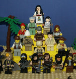 CUSTOM LEGO SET, PYRAMID RAIDERS ARCHEOLOGIC DIG WITH 33 NOW RARE RETIRED MINIFIGURES FROM ADVENTURES OF THE ORIENT EXPRESS & INDIANA JONES TEAM, SKELETONS, SNAKES SCORPIONS SPIDERS, 2 PYRAMIDS, OASIS, MANY ACCESSORIES 535 PCS (KIT 11) 20" X 10"