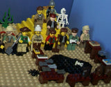 CUSTOM LEGO SET, PYRAMID RAIDERS ARCHEOLOGIC DIG WITH 33 NOW RARE RETIRED MINIFIGURES FROM ADVENTURES OF THE ORIENT EXPRESS & INDIANA JONES TEAM, SKELETONS, SNAKES SCORPIONS SPIDERS, 2 PYRAMIDS, OASIS, MANY ACCESSORIES 535 PCS (KIT 11) 20" X 10"