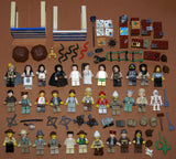 CUSTOM LEGO SET, PYRAMID RAIDERS ARCHEOLOGIC DIG WITH 33 NOW RARE RETIRED MINIFIGURES FROM ADVENTURES OF THE ORIENT EXPRESS & INDIANA JONES TEAM, SKELETONS, SNAKES SCORPIONS SPIDERS, 2 PYRAMIDS, OASIS, MANY ACCESSORIES 535 PCS (KIT 11) 20" X 10"