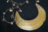 Museum Bride Price Currency, Rare Old Ceremonial Moka Kina Shell Necklace (Huge Mother of Pearl Crescent) Pectoral with Cuscus Fur, Seeds, Nassa Shells, Collected from the Foi Tribe (Papua New Guinea), Late 1900’s, Highly Collectible. KINA1