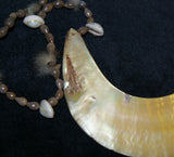 Museum Bride Price Currency, Rare Old Ceremonial Moka Kina Shell Necklace (Huge Mother of Pearl Crescent) Pectoral with Cuscus Fur, Seeds, Nassa Shells, Collected from the Foi Tribe (Papua New Guinea), Late 1900’s, Highly Collectible. KINA1